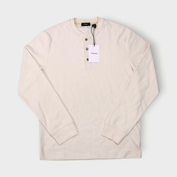 Theory Sweater Mens Size SM Thermal Ivory Henley Crewneck Pullover Pima Cotton - Picture 1 of 10